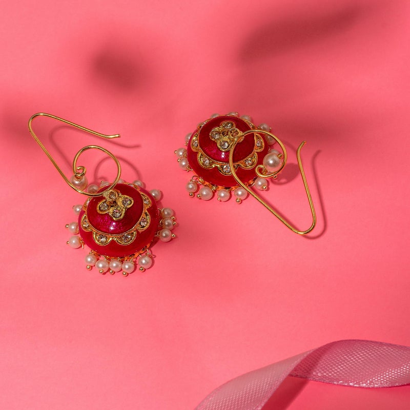Moonstruck Traditional Indian Jhumka Earrings for Women Gold Plated Minakari Design with Stones & Pearls Ethnic Dangle Earrings for Wedding, Party, Festival & Gift Wear - Image 4